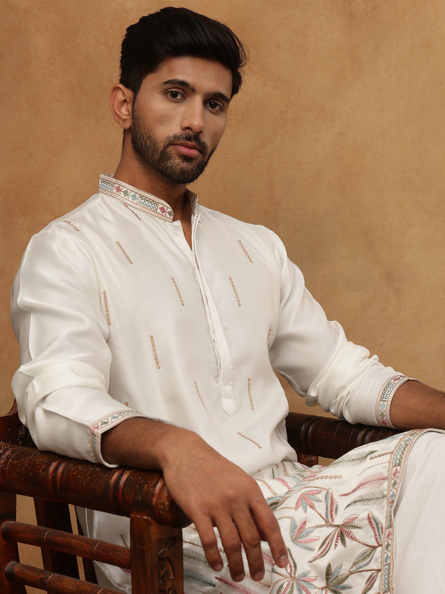 Silk Blend Floral Embroidered Kurtas ( HOPKO 005White )  [RT] [O-5]