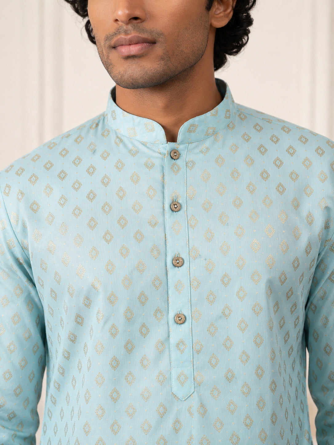 Men's Foil Print Traditional Kurta Pyjama ( 65KP W F 5642 Sky )