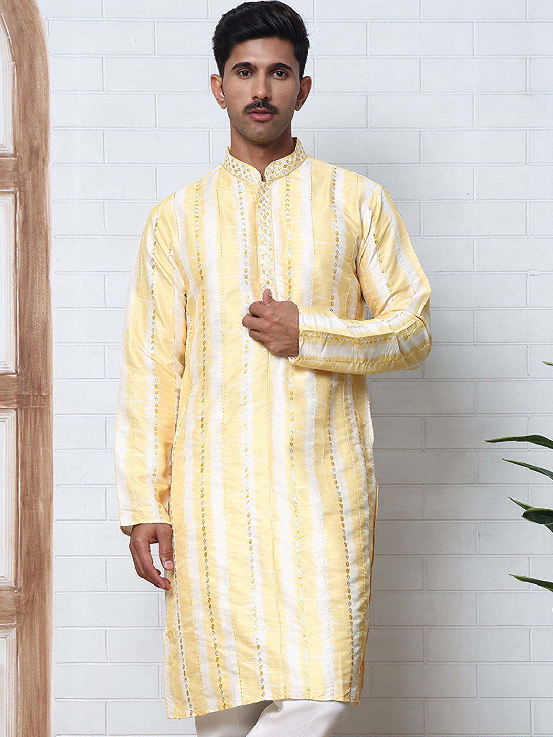 Men Silk Blend Festive Embroidered Kurtas ( ANMKO 299Yellow )  [RT] [C-2]