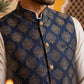 Men's Navy Blue Printed Nehru Jacket With Solid Kurta Pyjama ( JOKPWC 592W 4032Navy )