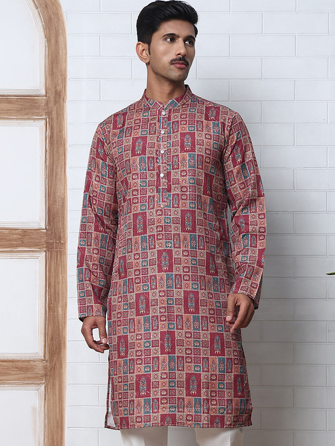 Thread Work & Printed Cotton Blend Kurtas ( ANMKO 297Maroon )  [RT] [D-3]