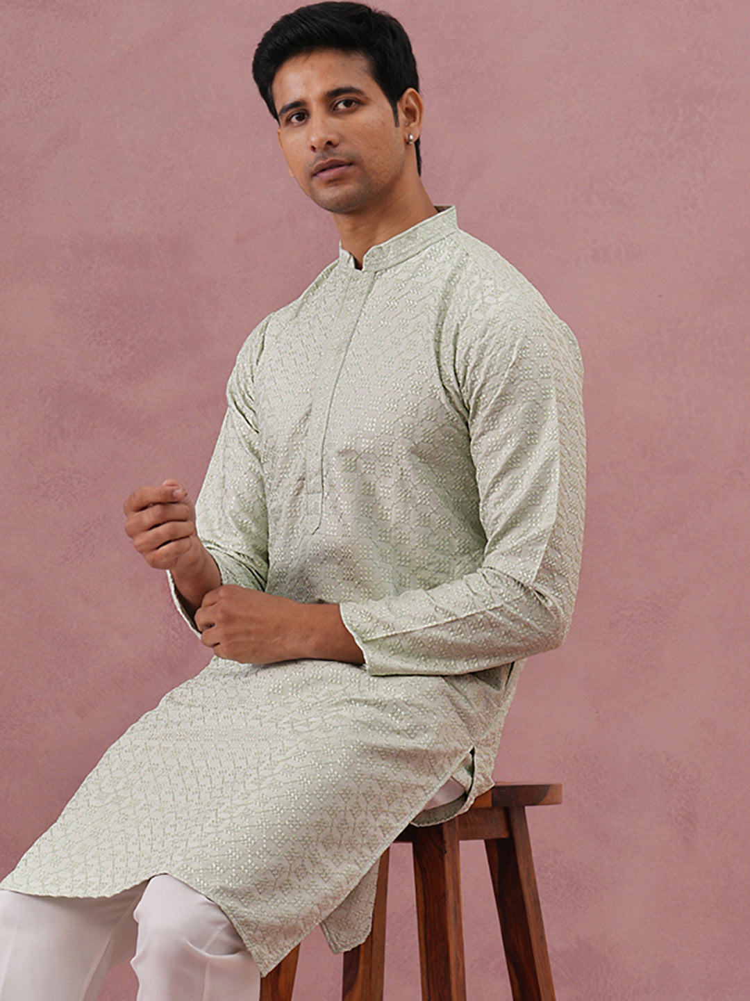 Silk Blend Embroidered Kurtas ( ANMKO 301Pista )  [RT] [L-6]