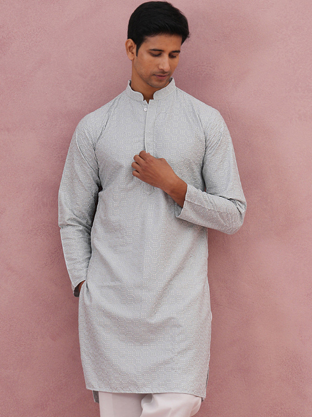 Silk Blend Embroidered Kurtas ( ANMKO 301Silver )  [RT] [L-6]