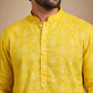 Men's Foil Print Traditional Kurta ( 65KO 5630 Yellow )