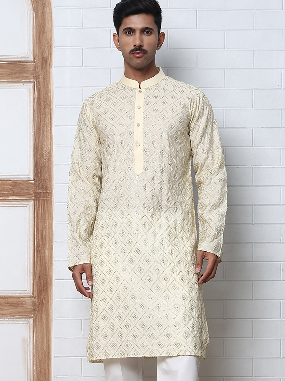 Geometric Sequin Pattern Kurtas ( ANMKO 282Cream )  [RT] [L-4]