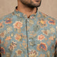 Floral Print & Thread Work Kurta Pyjama Set ( 65KP W P 5631 Blue )
