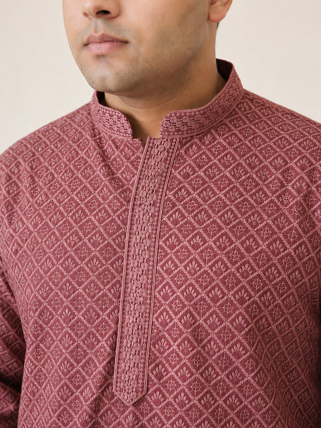 Magenta Embroidered and Sequence Kurta with Pyjama