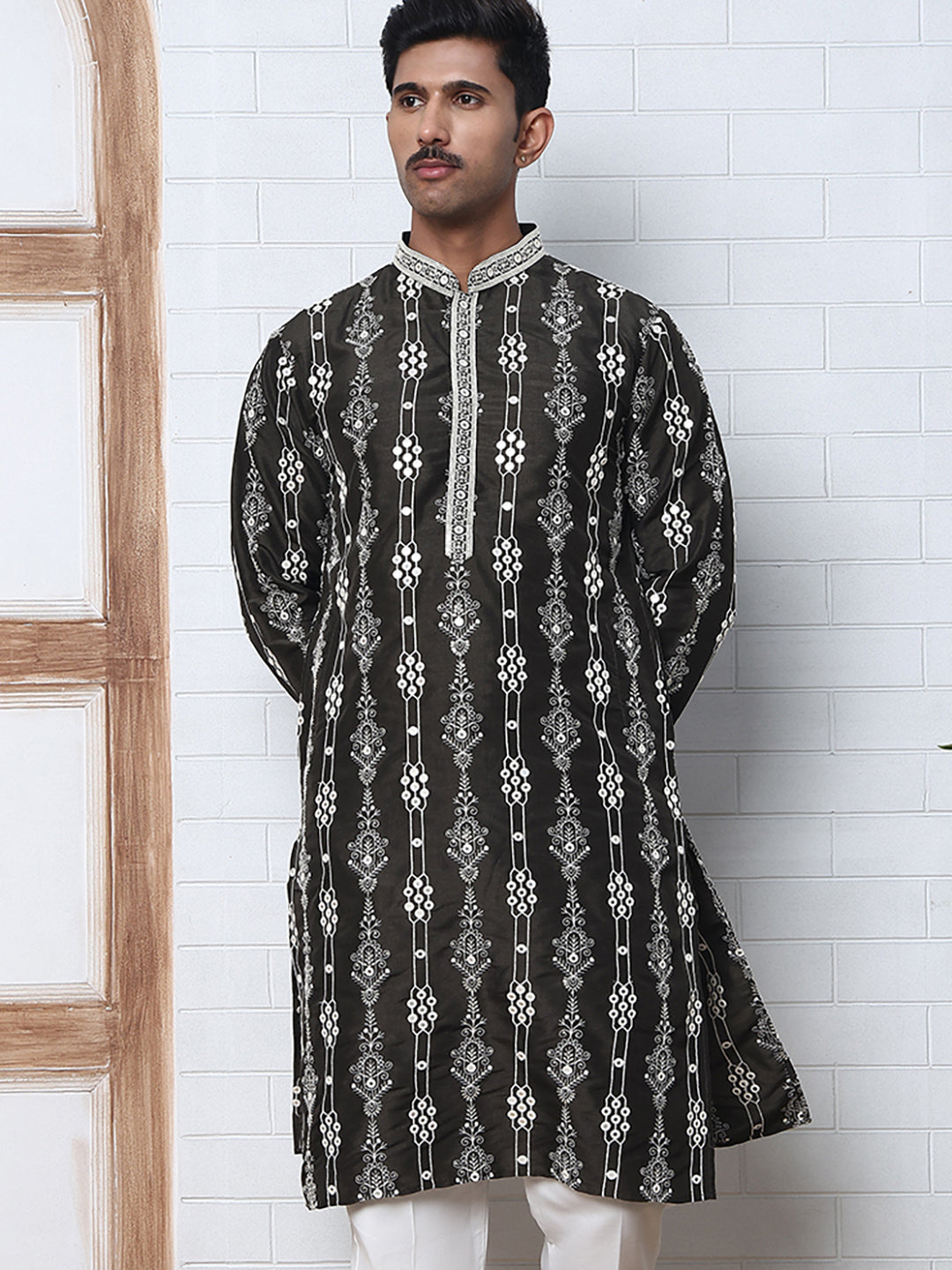 Festival Silk Blend Embroidered Kurtas ( ANMKO 276Olive )  [RT] [N-6]