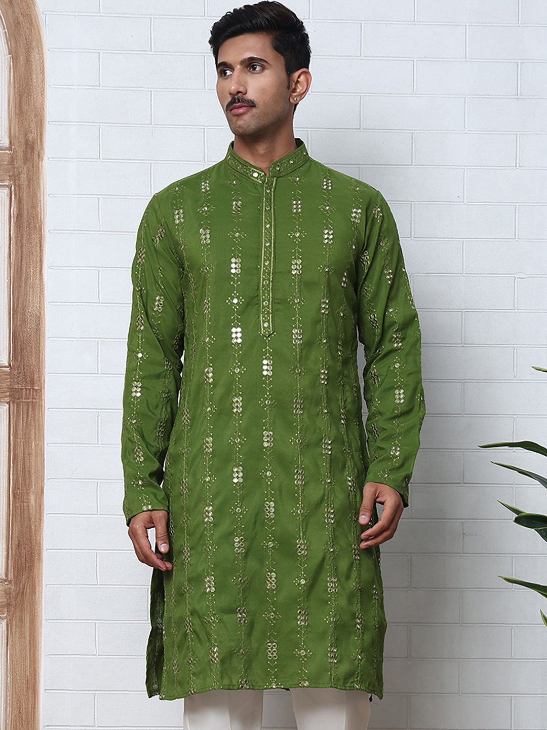 Viscose Rayon Mirror-Work Kurtas ( ANMKO 290Olive )  [RT] [O-7]