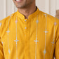 Men's Silk-Blend Embroidered Kurta with Korean Pants ( 65KP PJ11W S 5637 Mustard )