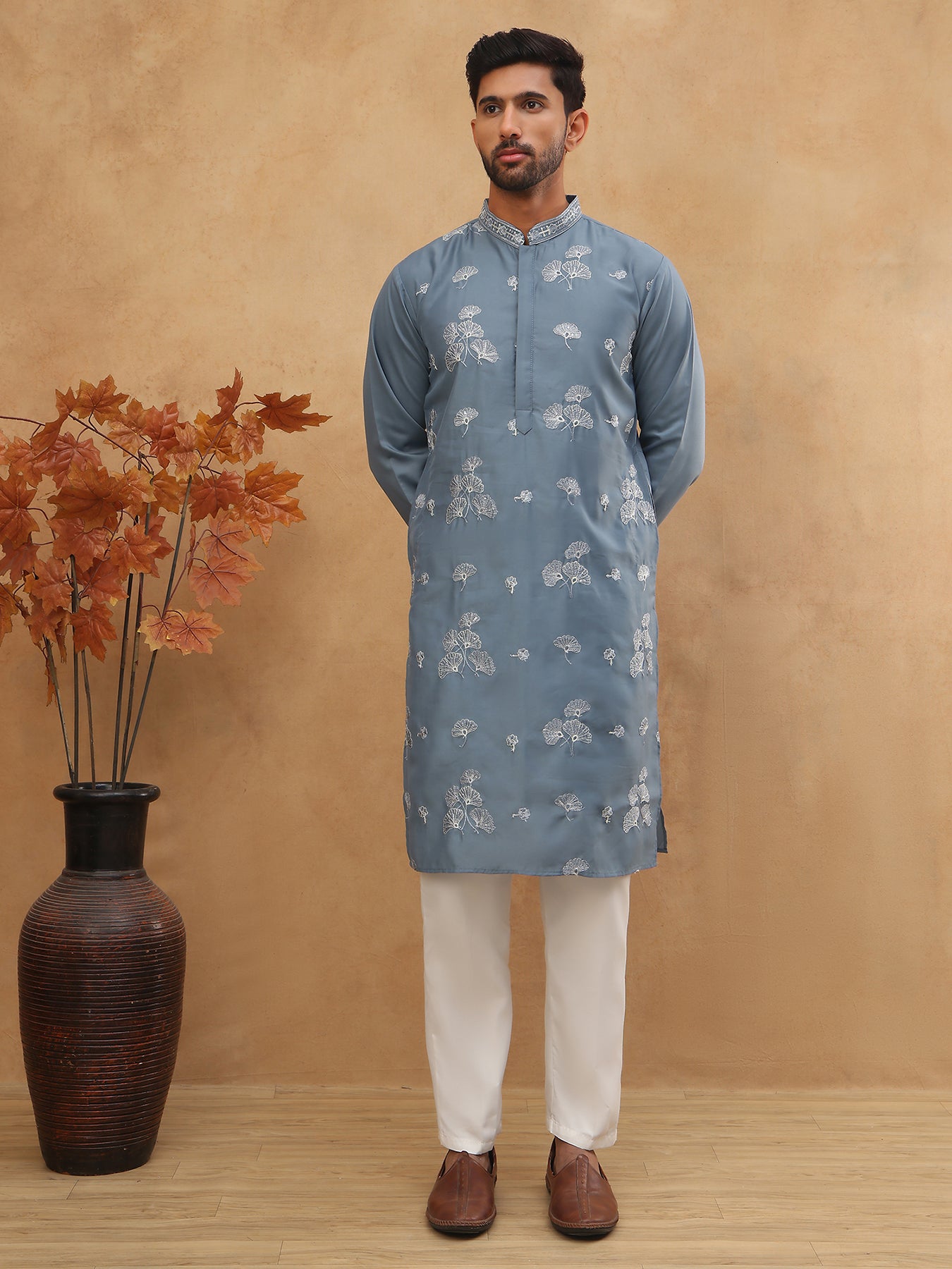 Silk Blend Elegant Thread Work Kurtas ( HOPKO 006Blue )  [RT] [O-7]