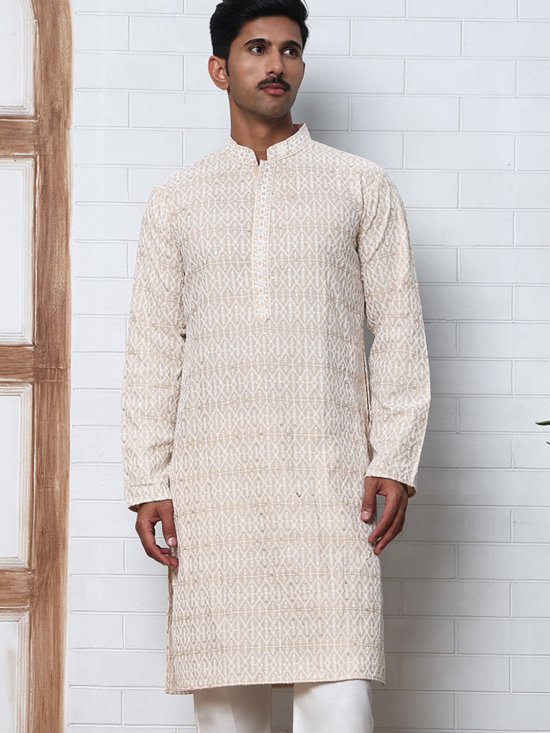 Embroidered Viscose Rayon Kurta ( ANMKO 280Beige )  [RT] [M-6]