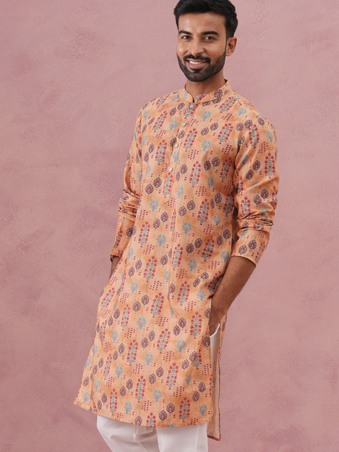 Traditional Printed Cotton Blend Kurtas ( ANMKO 277Orange )  [RT] [L-3]