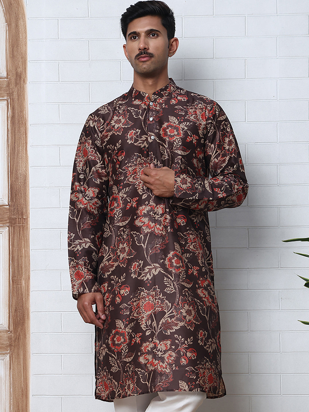 Cotton Blend Floral Printed Kurtas ( ANMKO 294Coffee )  [RT] [M-5]