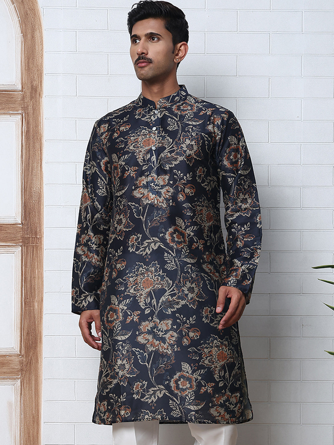 Cotton Blend Floral Printed Kurtas ( ANMKO 294Navy )  [RT] [M-5]