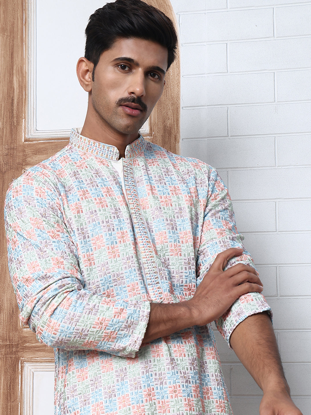 Viscose Rayon Self-Design Embroidered Kurtas ( ANMKO 278White )  [RT] [M-6]