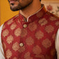 Men's Maroon Printed Nehru Jacket With Solid Kurta Pyjama ( JOKPWC 592W 4032Maroon )