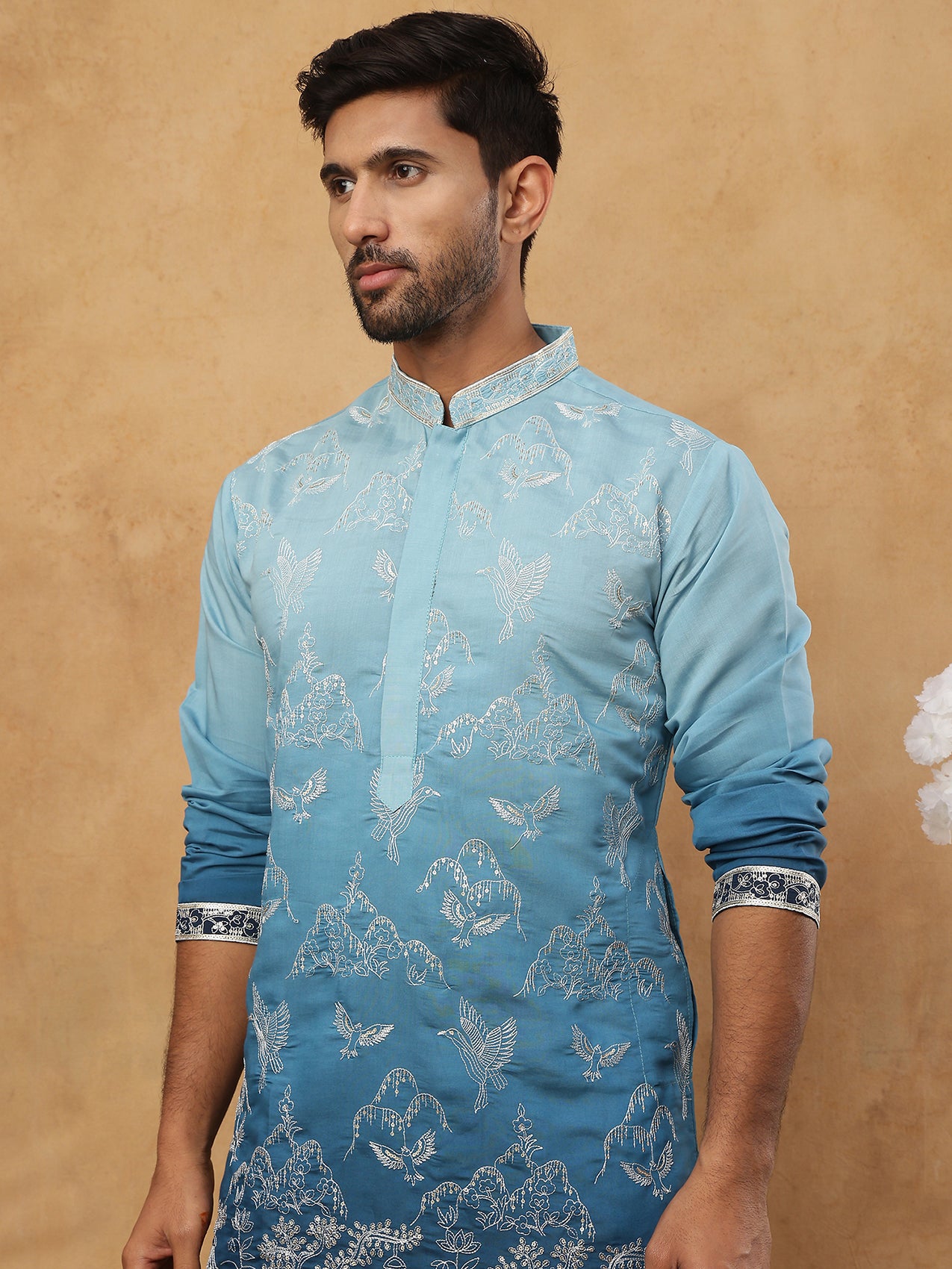 Silk Blend Elegant Thread Work Kurtas ( HOPKO 004Blue )  [RT] [O-4]