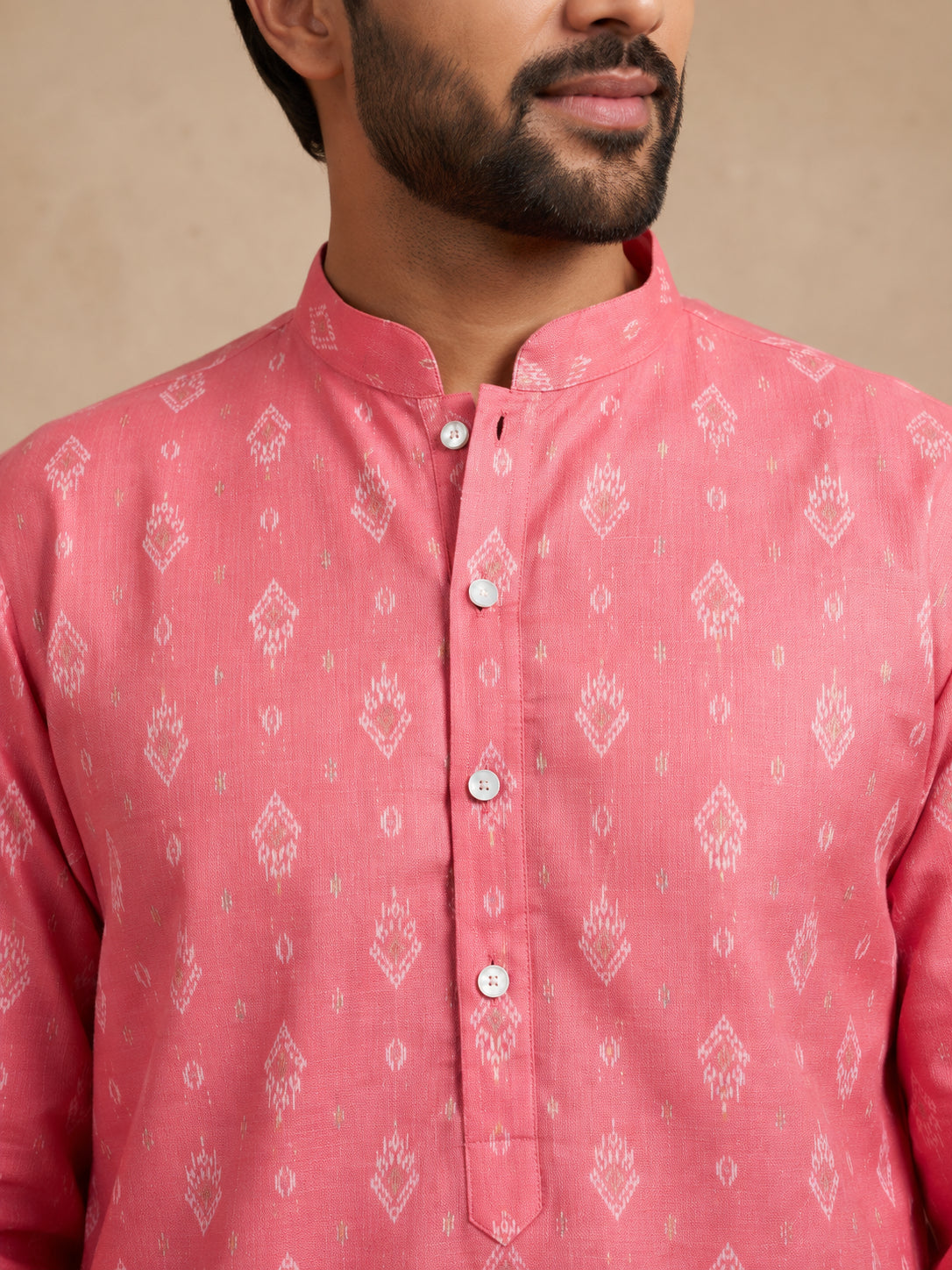 Men's Foil Print Traditional Kurta ( 65KO 5630 Coral )