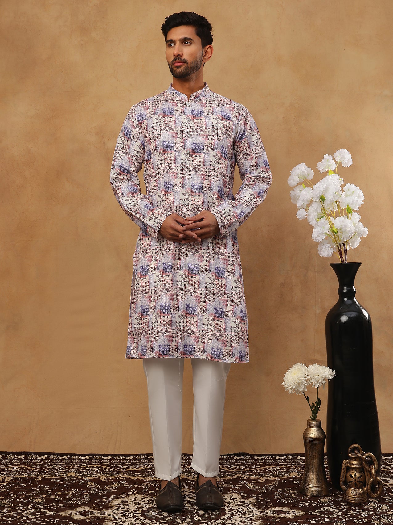 Cotton Blend Floral Printed Kurtas ( HOPKO 008Blue )  [RT] [O-2]
