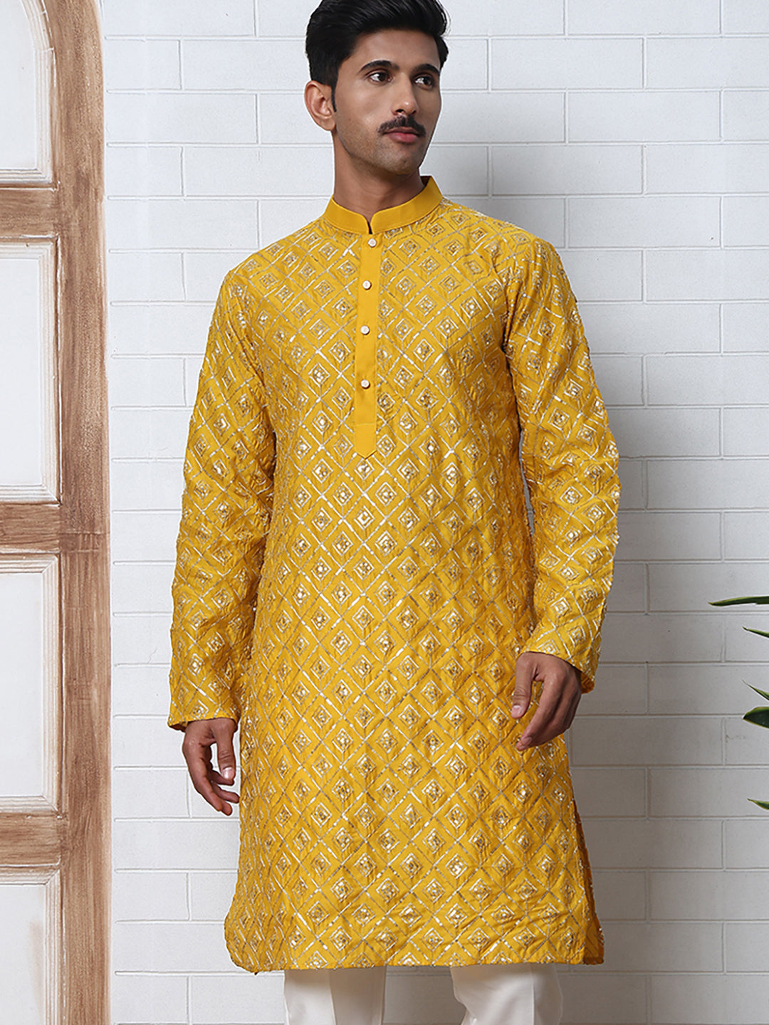 Geometric Sequin Pattern Kurtas ( ANMKO 282Mustard )  [RT] [L-4]