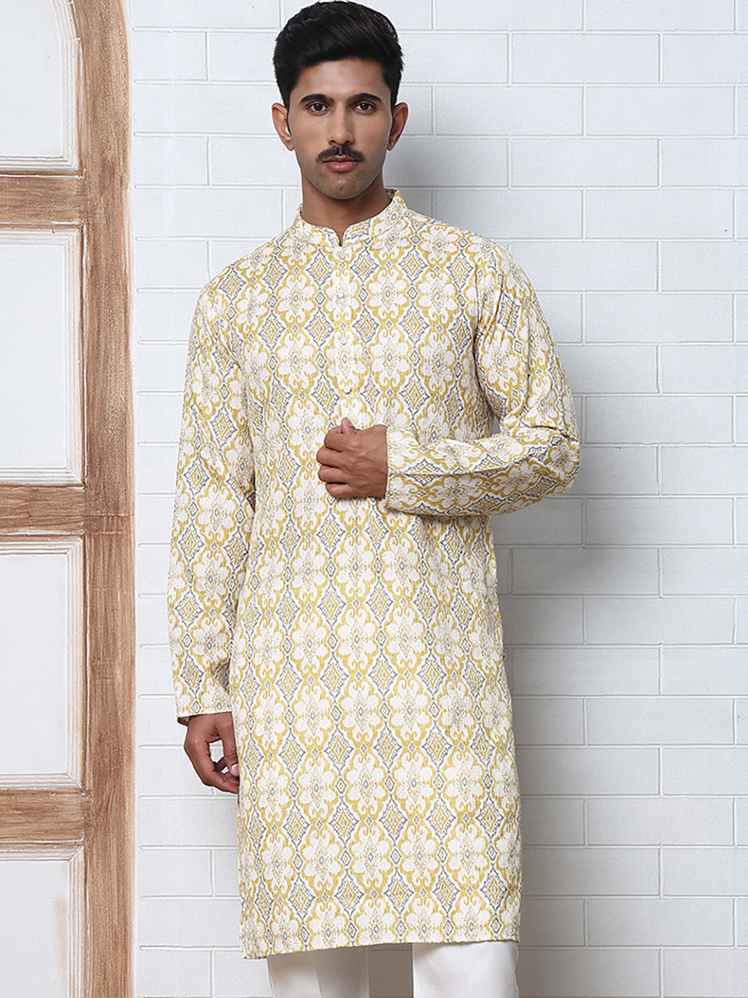 Thread Work & Printed Cotton Blend Kurtas ( ANMKO 297Yellow )  [RT] [D-3]