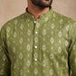Men's Foil Print Traditional Kurta Pyjama ( 65KP W F 5630 Olive )