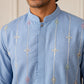 Men's Silk-Blend Embroidered Kurta with Korean Pants ( 65KP PJ11W S 5637 Sky )