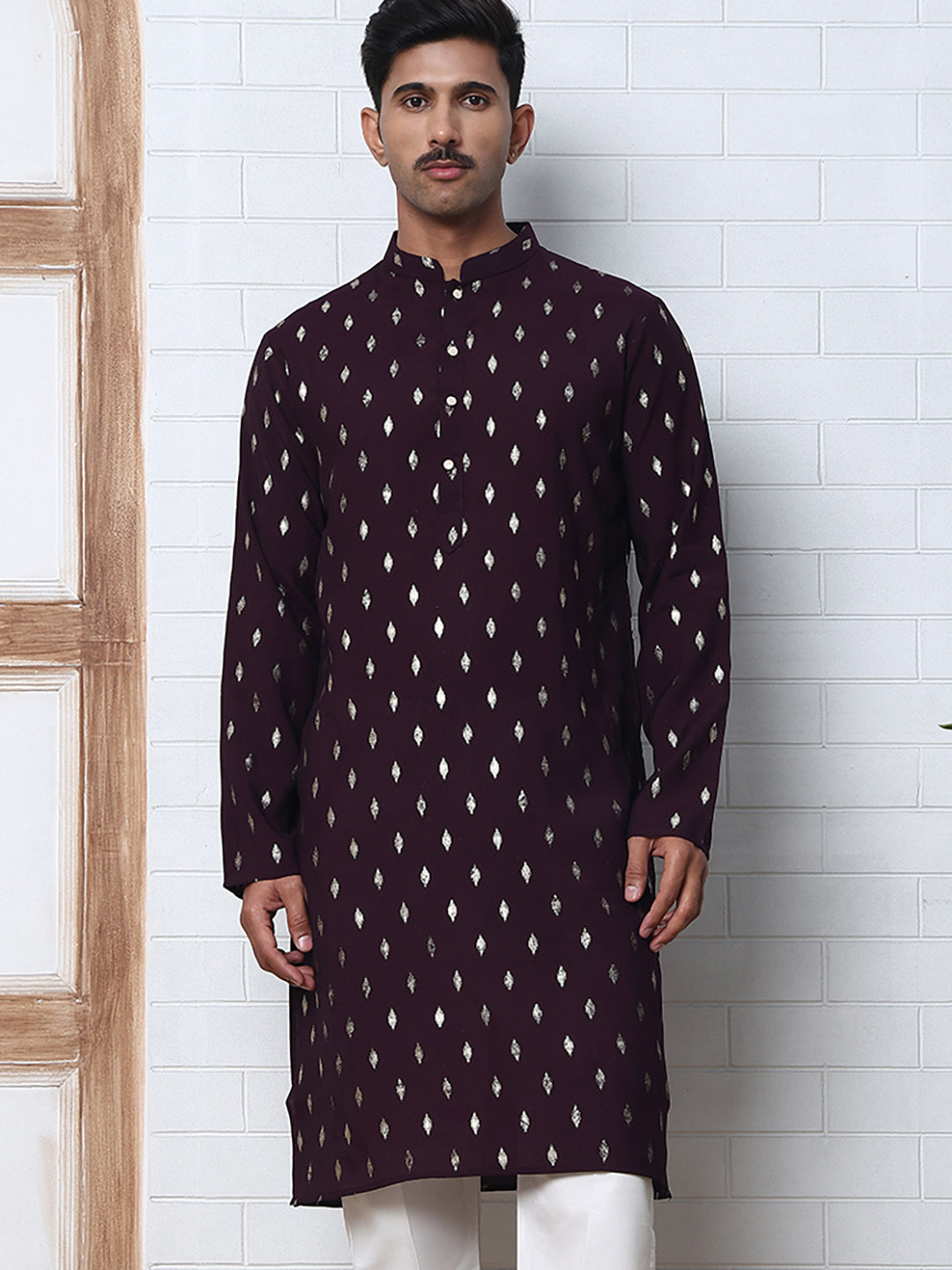 Men's Foil Printed Silk Blend Kurtas ( ANMKO 283Purple )  [RT] [L-2]