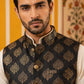 Men's Black Printed Nehru Jacket With Solid Kurta Pyjama ( JOKPWC 592W 4032Black )