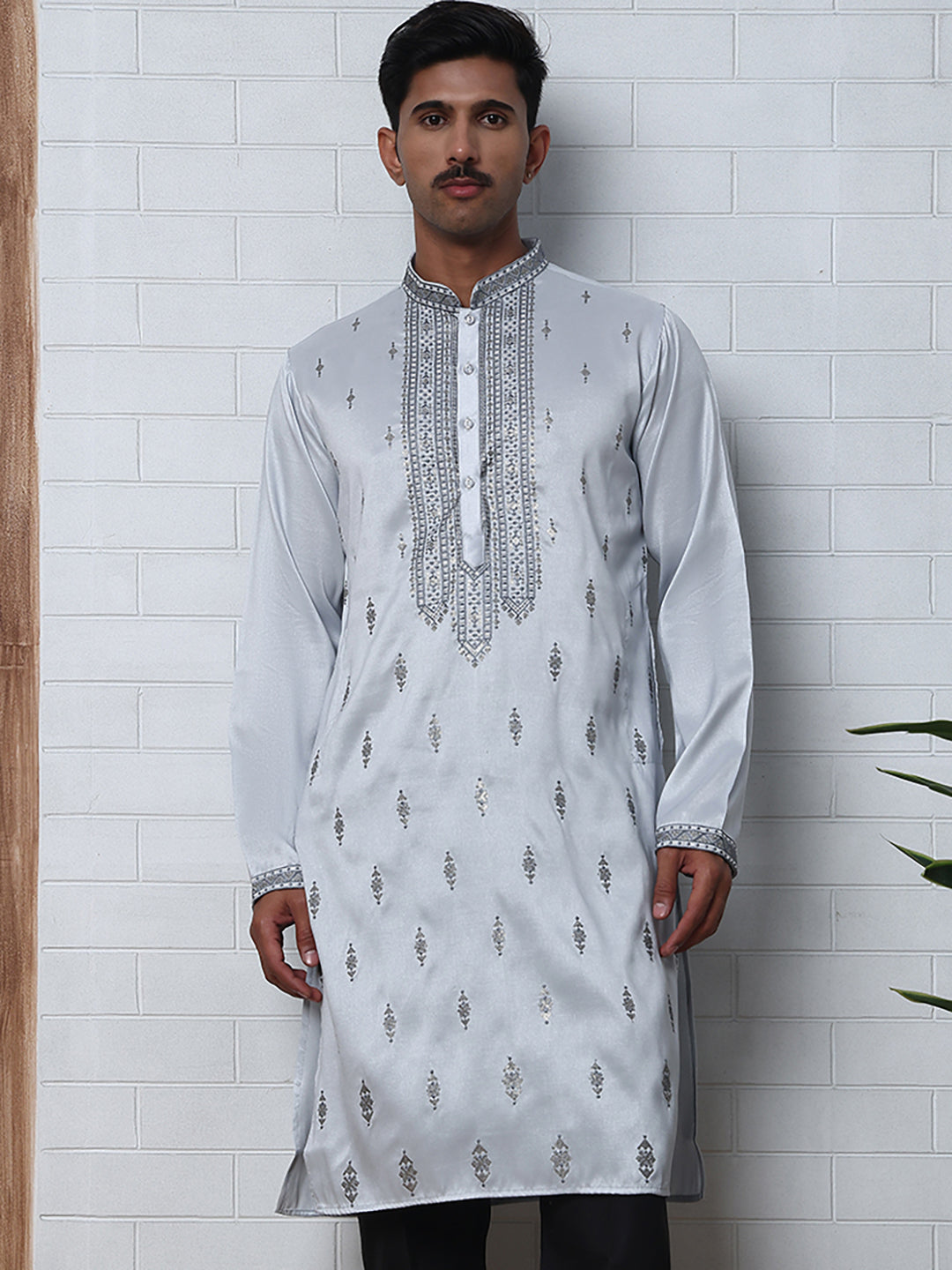 Silk Blend Ethnic Embroidered Kurtas ( ANMKO 296Blue )