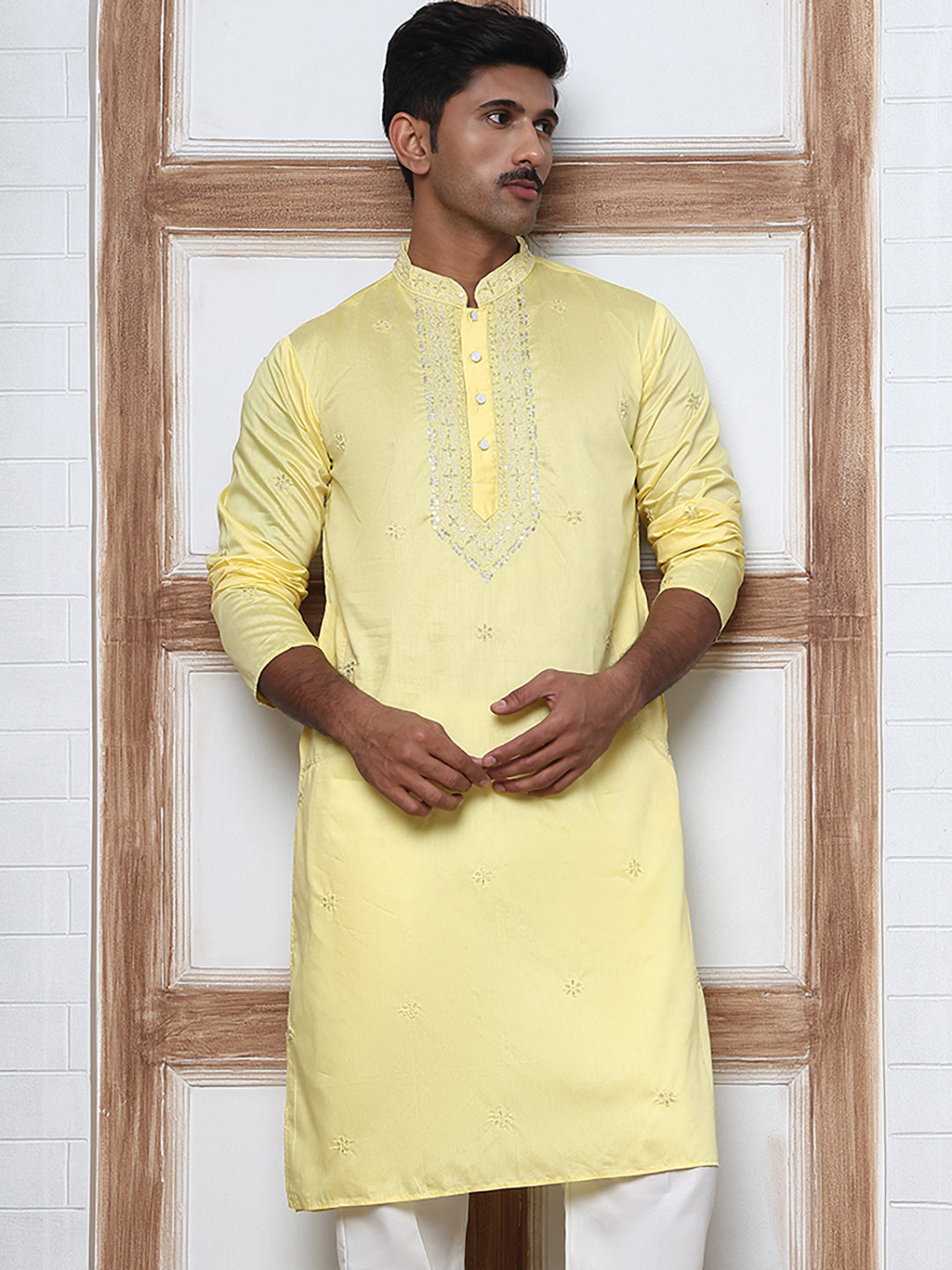Embroidered Silk-Blend Kurtas ( ANMKO 292Yellow )