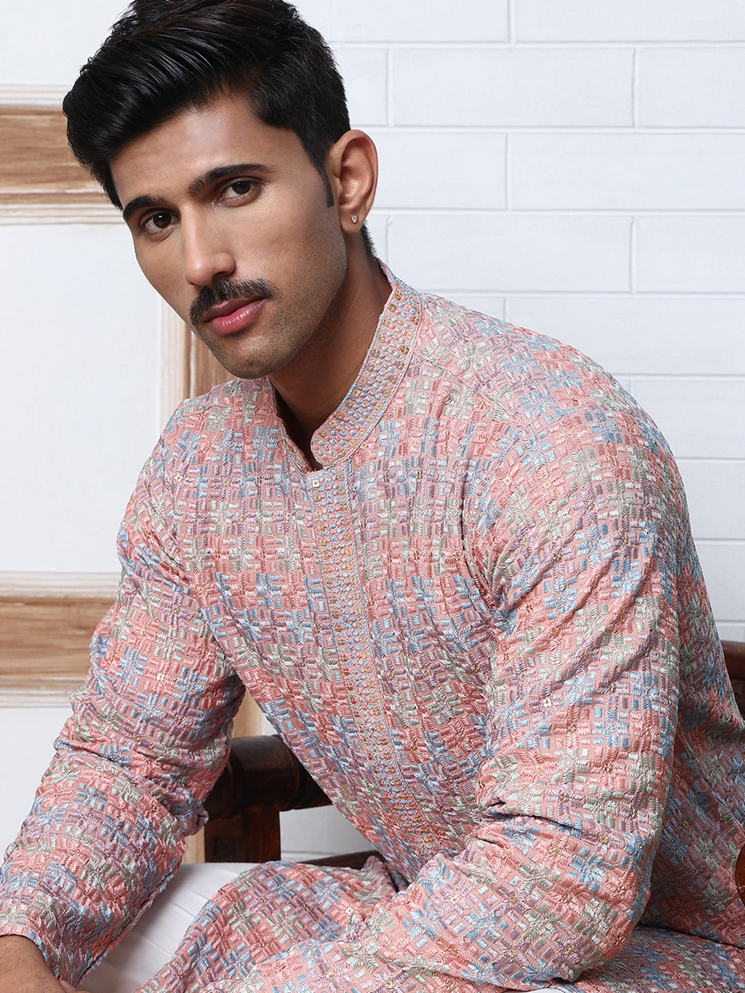 Viscose Rayon Self-Design Embroidered Kurtas ( ANMKO 278Peach )  [RT] [M-6]