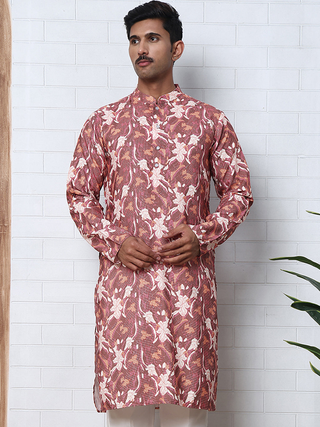 Thread Work & Printed Cotton Blend Kurtas ( ANMKO 297Brown )  [RT] [D-3]