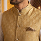 Woven Design Nehru Jacket With Solid Kurta Pyjama for Men ( JOKPWC 636W 4005Golden )