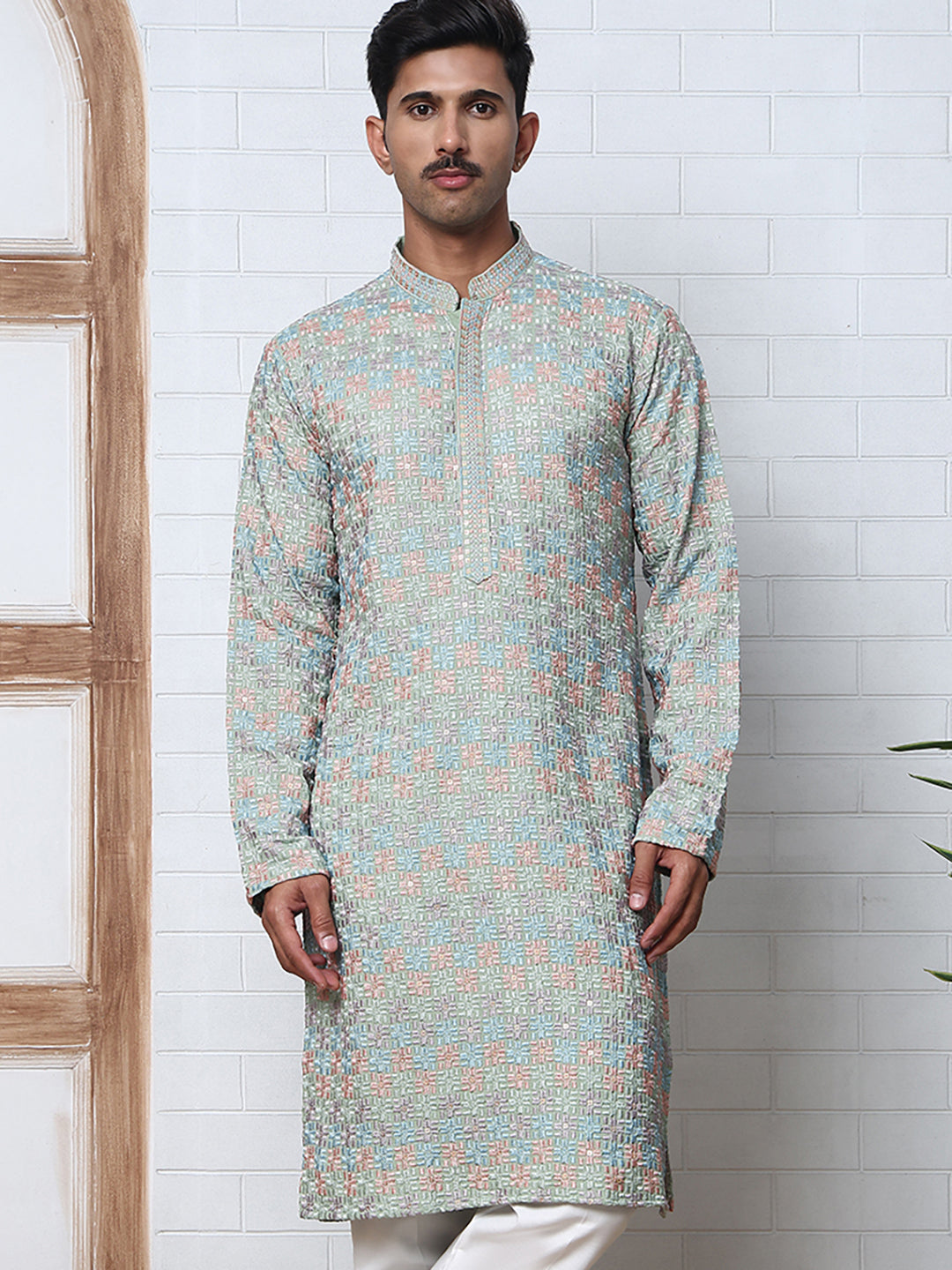 Viscose Rayon Self-Design Embroidered Kurtas ( ANMKO 278Green )  [RT] [M-6]