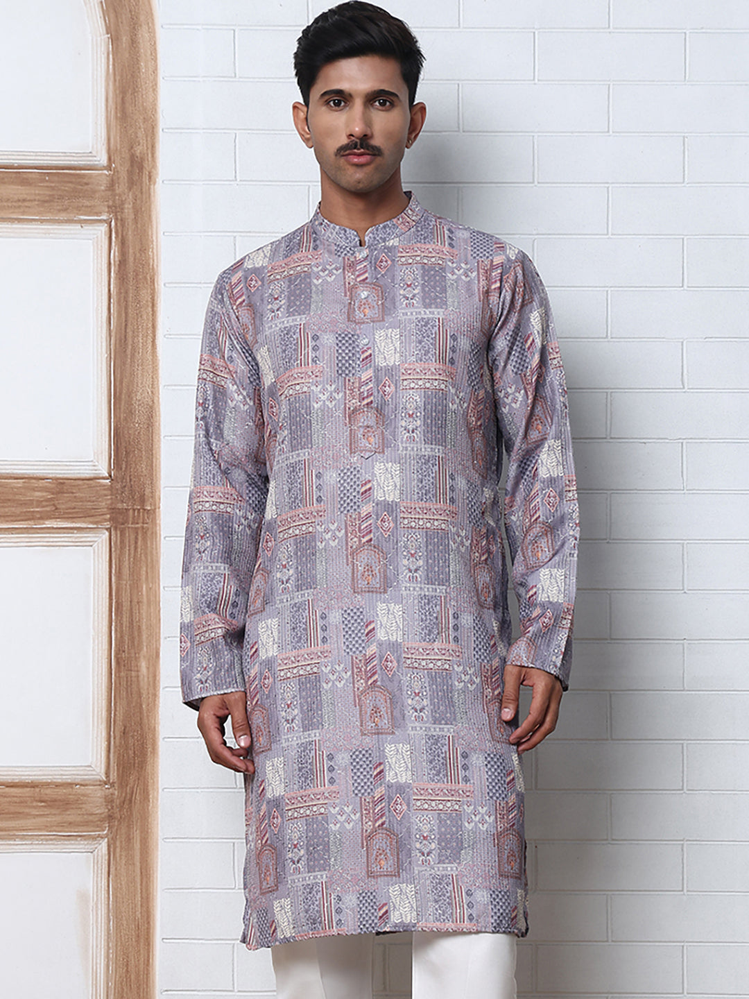 Thread Work & Printed Cotton Blend Kurtas ( ANMKO 297Grey )  [RT] [D-3]