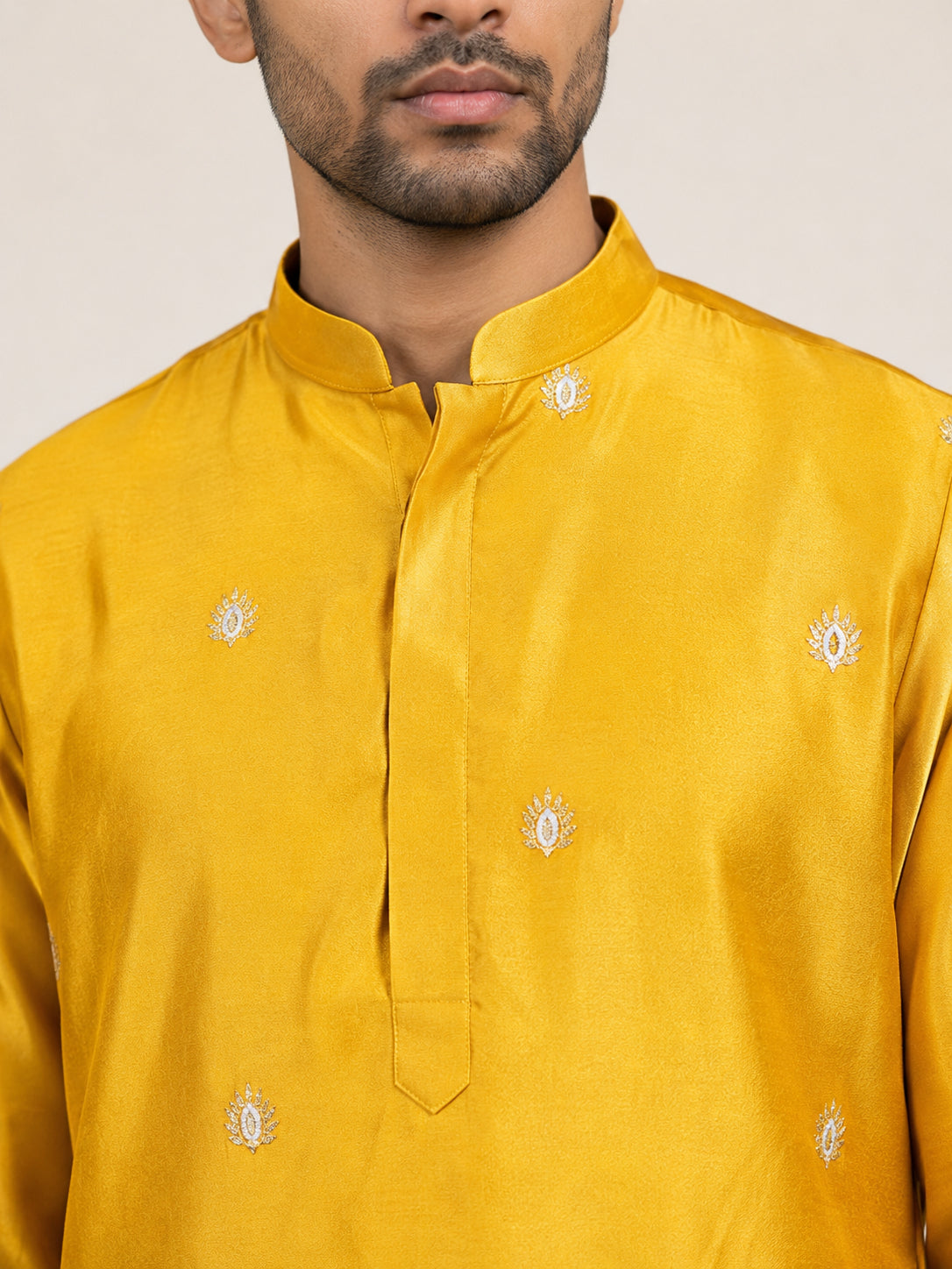 Silk Blend Embroidered Kurta for Men ( 65KO 5600Mustard ) [FF] [G-4]