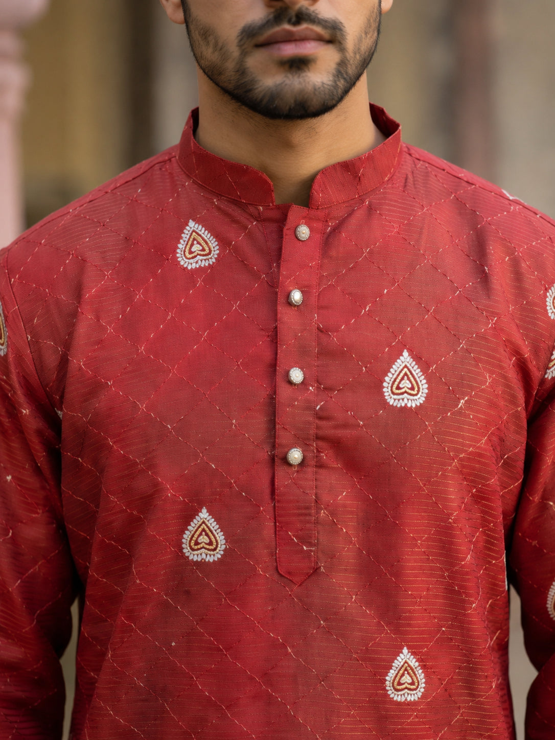 Men's Cotton Blend Printed Kurta ( 65KO 5589Red ) [FF] [H-6]