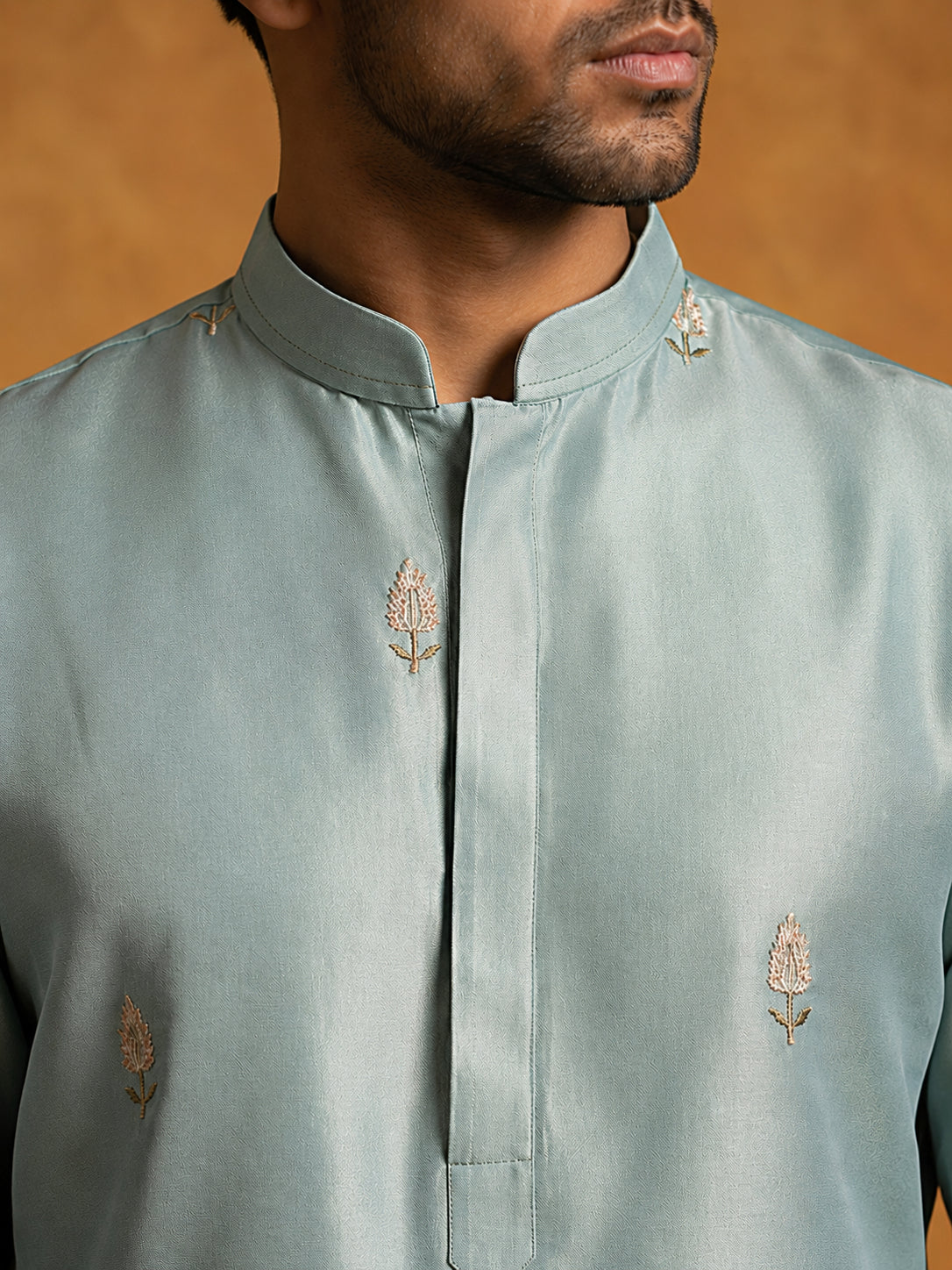 Silk Blend Embroidered Kurta & Korean Pants Set ( 65KP PJ11W 5602Sky ) [FF] [G-4]