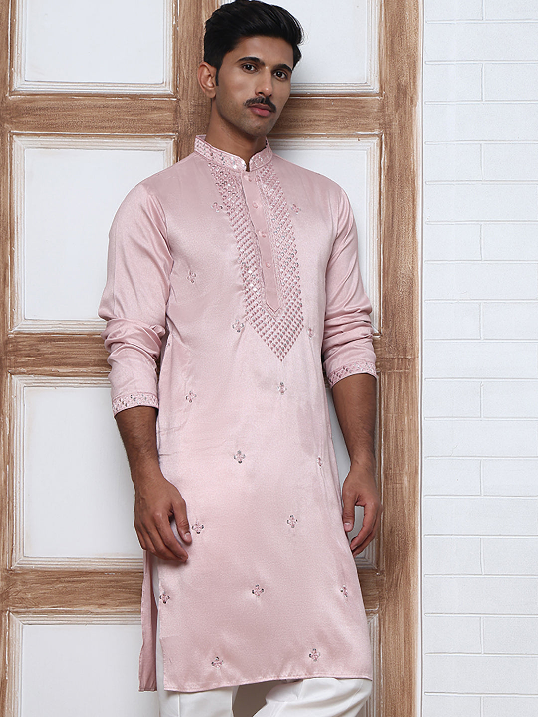 Men Silk Blend Festive Embroidered Kurtas ( ANMKO 286Peach )  [RT] [M-6]