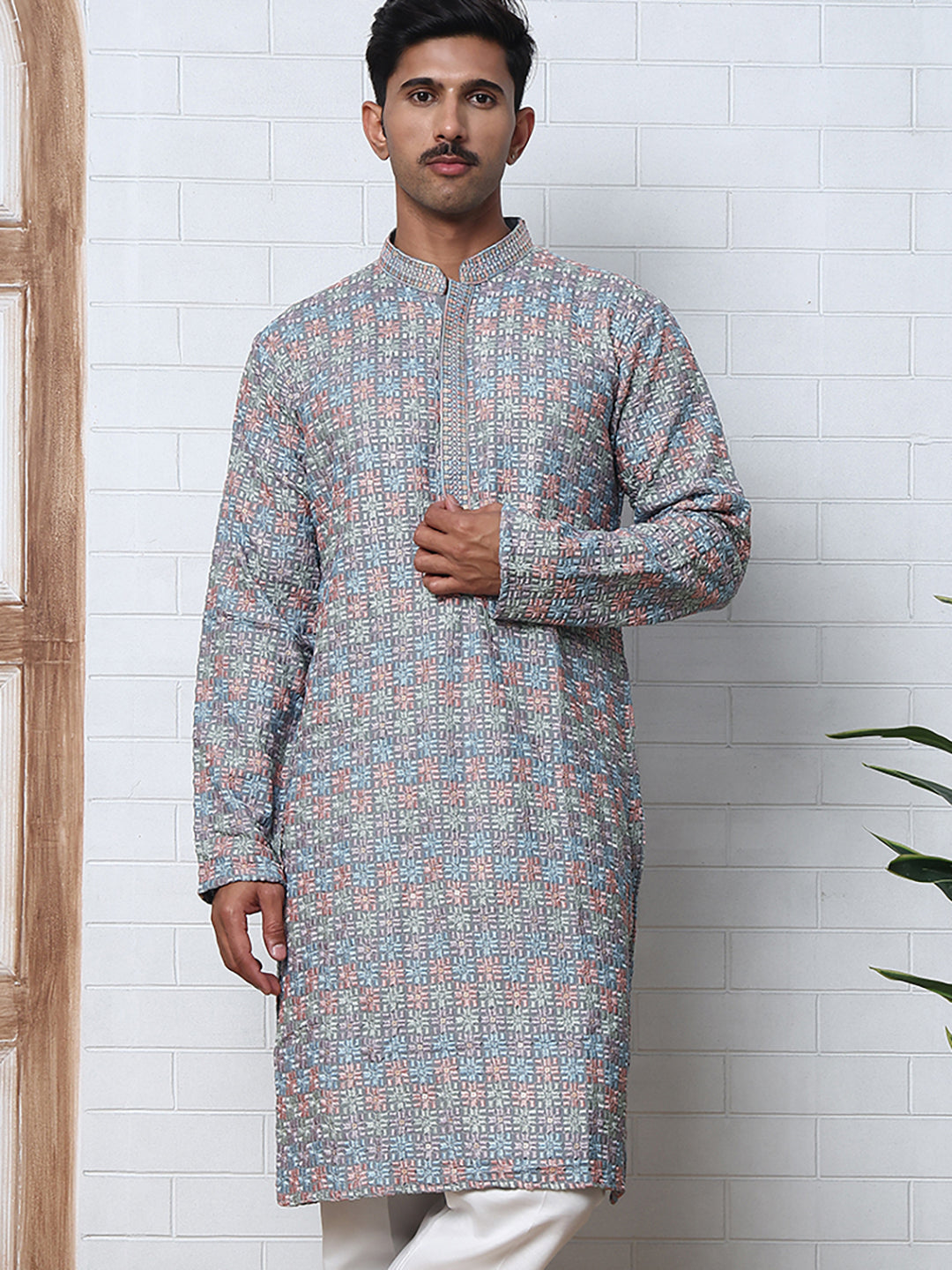 Viscose Rayon Self-Design Embroidered Kurtas ( ANMKO 278Grey )  [RT] [M-6]