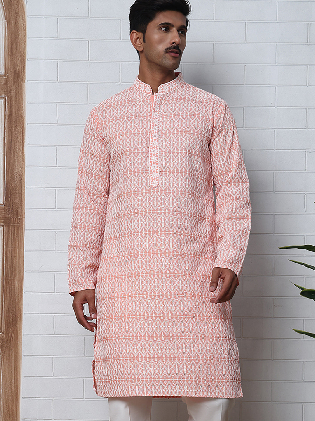 Embroidered Viscose Rayon Kurta ( ANMKO 280Peach )  [RT] [M-6]
