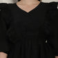 Black Solid Women's Top With Frills