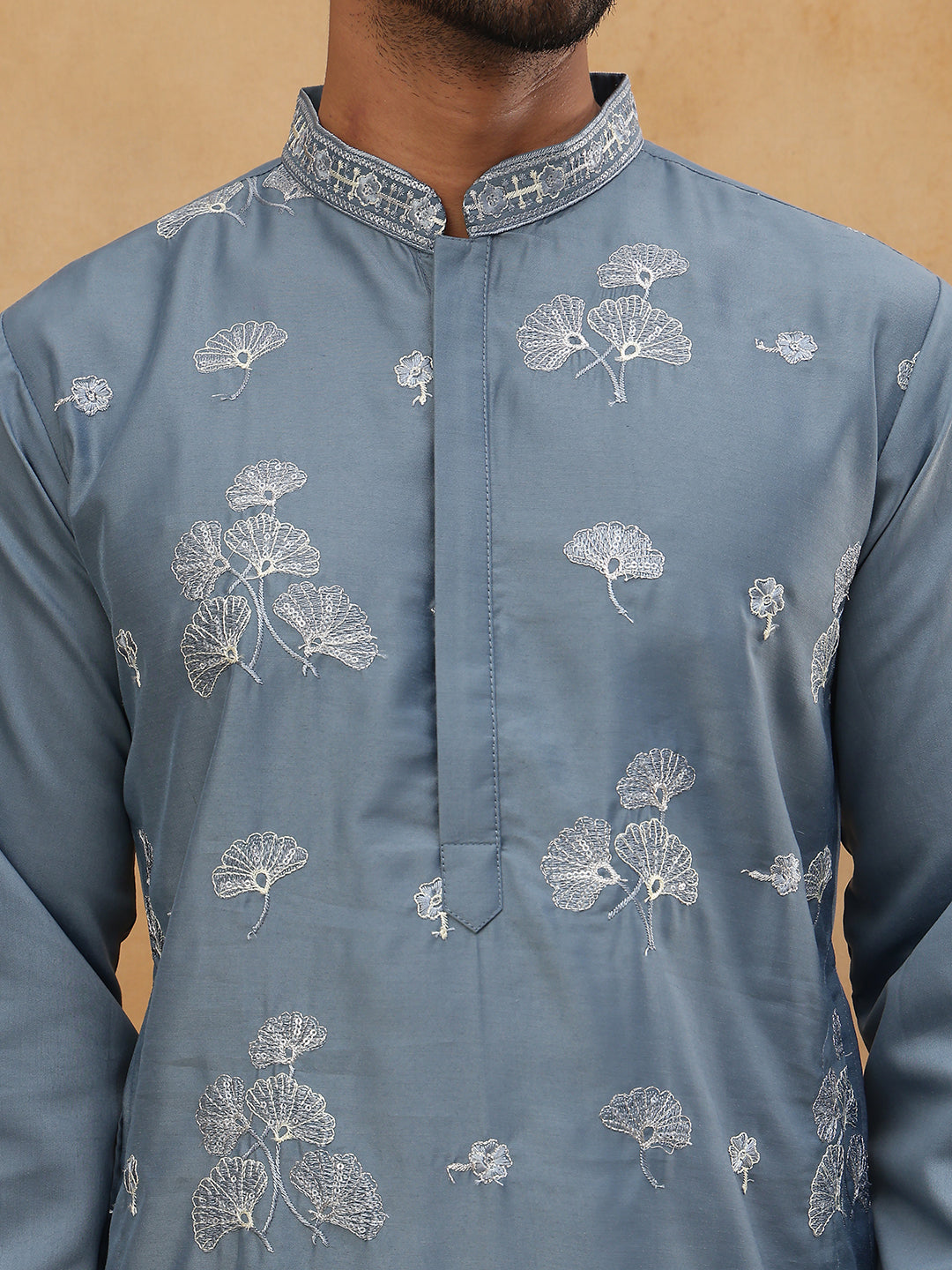 Silk Blend Elegant Thread Work Kurtas ( HOPKO 006Blue )  [RT] [O-7]
