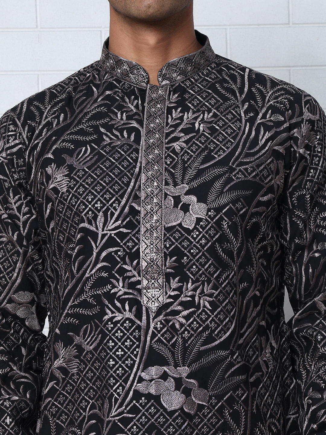 Embroidered Silk-Blend Kurtas ( ANMKO 289Black )  [RT] [H-5]
