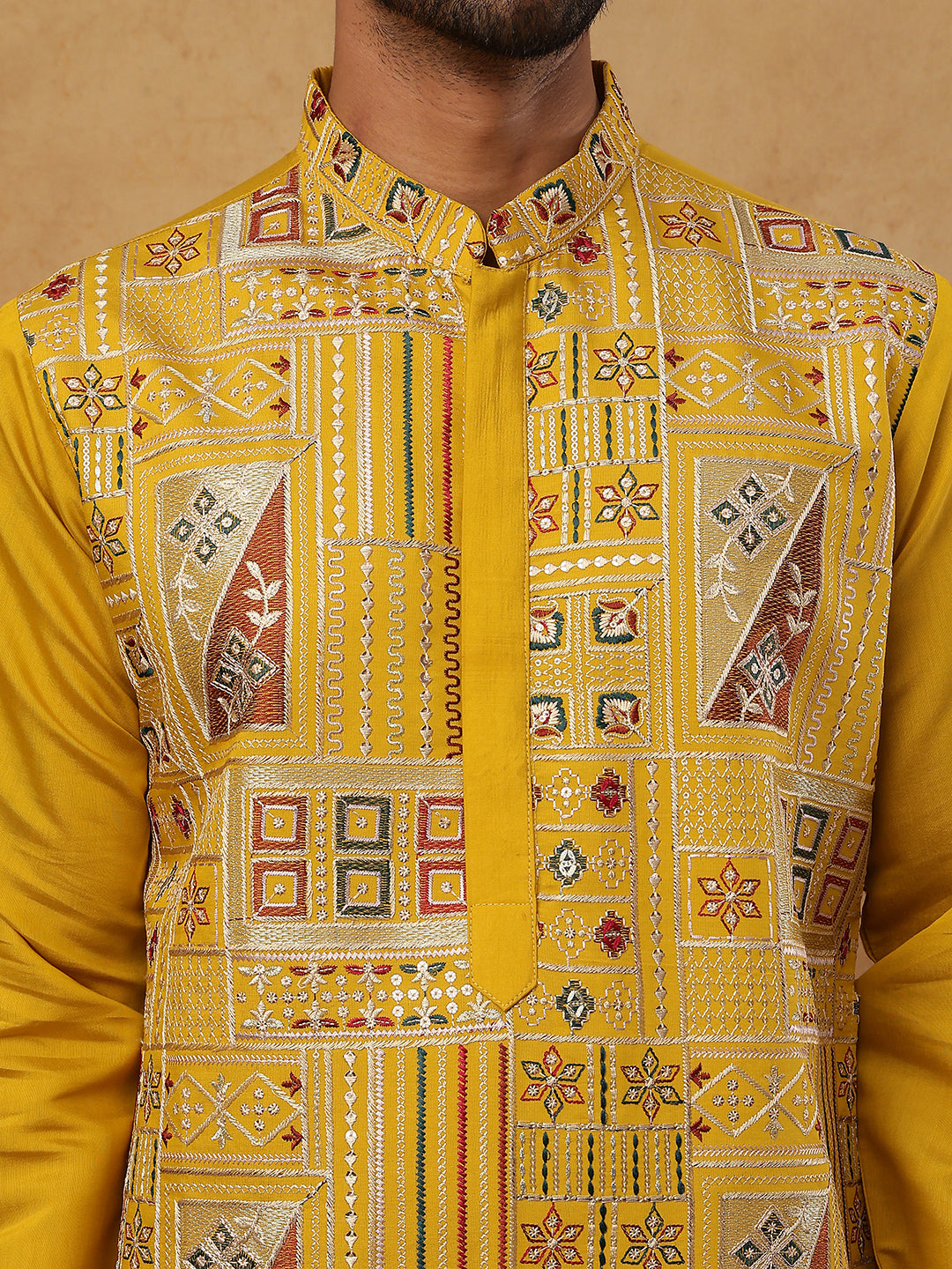 Men Festive Silk Blend Embroidered Kurta ( HOPKO 002Mustard )  [RT] [O-1]