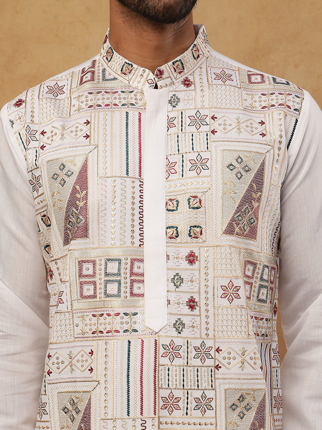 Men Festive Silk Blend Embroidered Kurta ( HOPKO 002White )  [RT] [O-1]