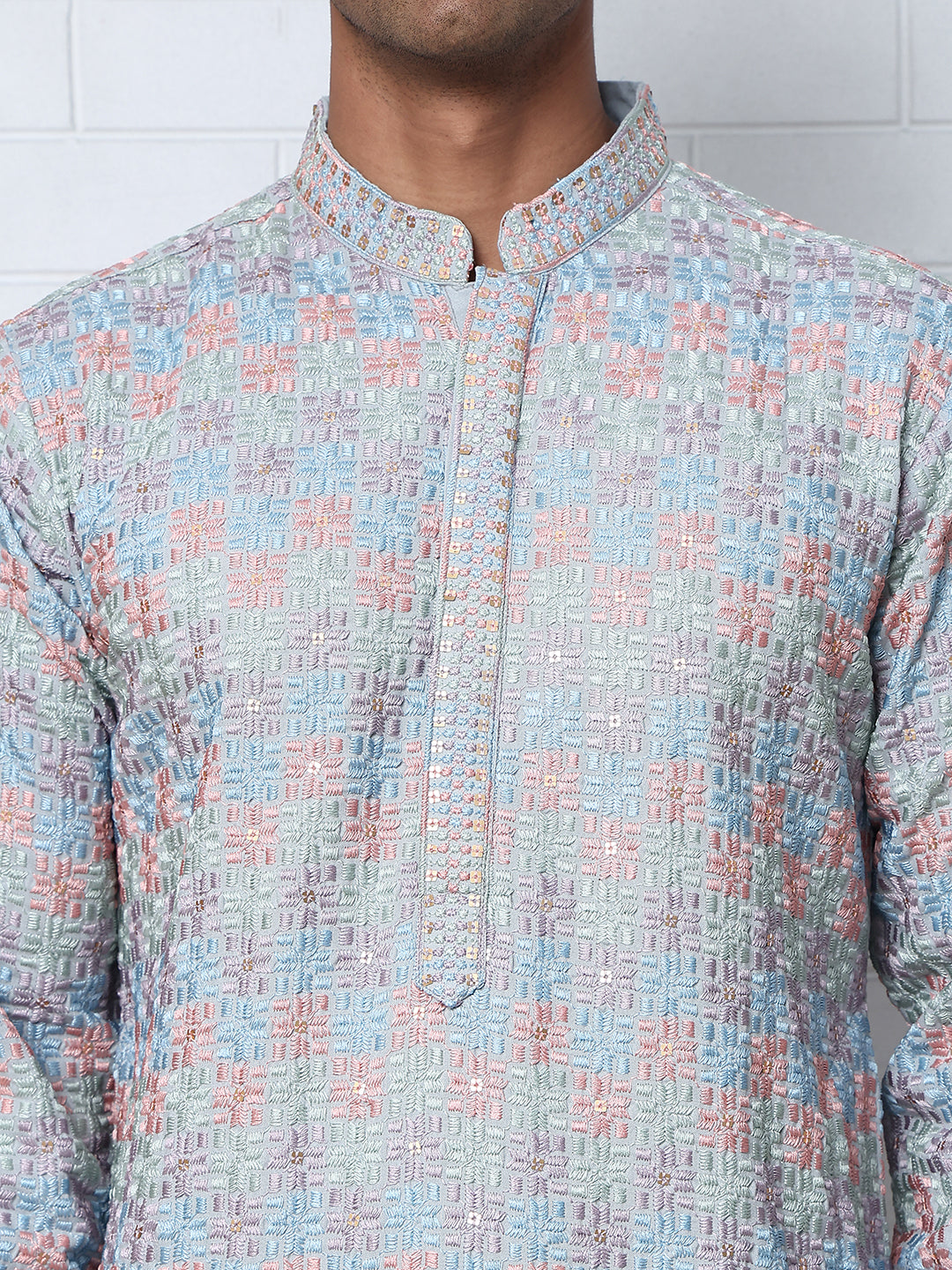 Viscose Rayon Self-Design Embroidered Kurtas ( ANMKO 278Blue )  [RT] [M-6]