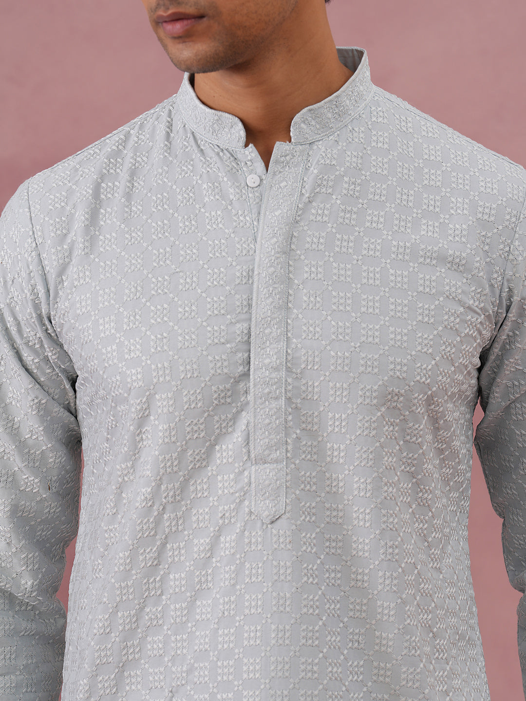 Silk Blend Embroidered Kurtas ( ANMKO 301Silver )  [RT] [L-6]